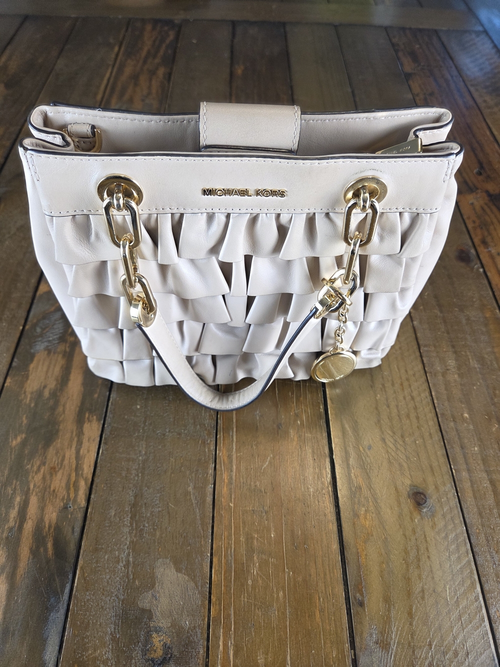 Michael Kors Women's Blush Ruffle Leather Satchel - Picture 3 of 15
